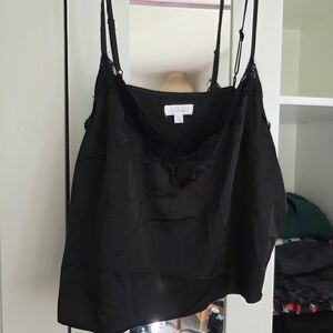 Colsie Black Satin Cami with Lace Trim